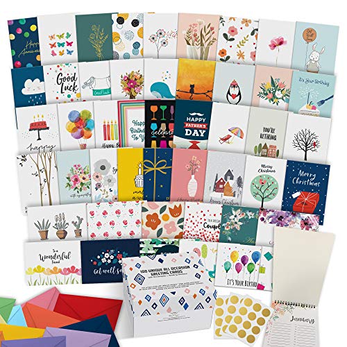 Greeting Card Organizer Box with Dividers and 24 Assorted Cards