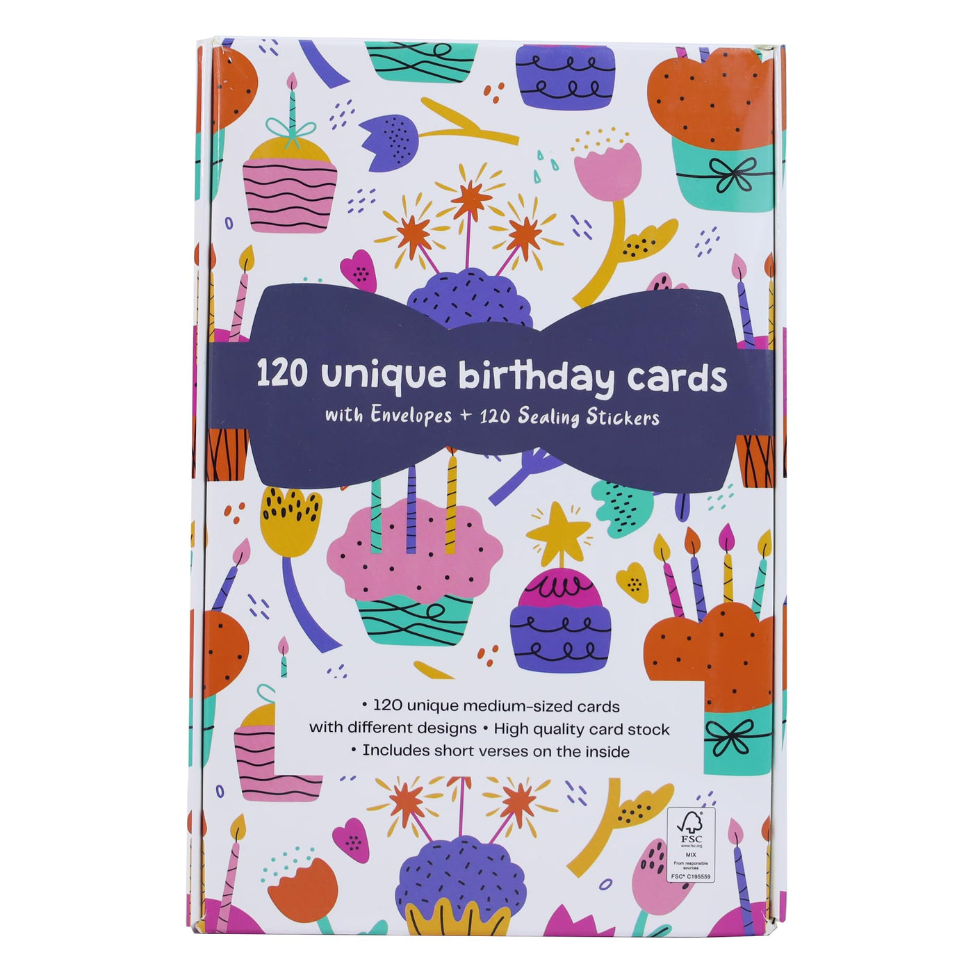 Dessie® 120 Happy Birthday Cards with Unique Designs and Birthday Wishes Inside, 4” x 6”