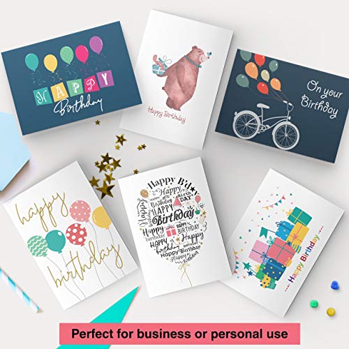 Dessie® 100 Happy Birthday Greeting Cards with Unique Designs and Birthday Wishes, 5” x 7”