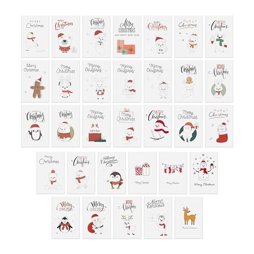 Dessie 50 Unique Christmas Cards Boxed with Envelopes & Stickers, 4” x 6” Holiday Cards for Kids Charity Work Employees Clients, Bulk Variety Pack