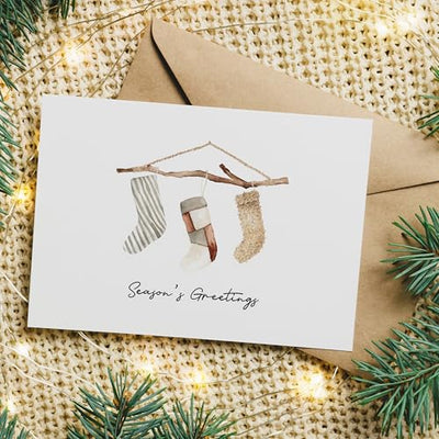 Dessie 40 Rustic Christmas Cards Boxed Set, 4” x 6” Farmhouse Coastal Holiday Cards with Kraft Envelopes & Stickers, Bulk Variety Pack (All Unique)