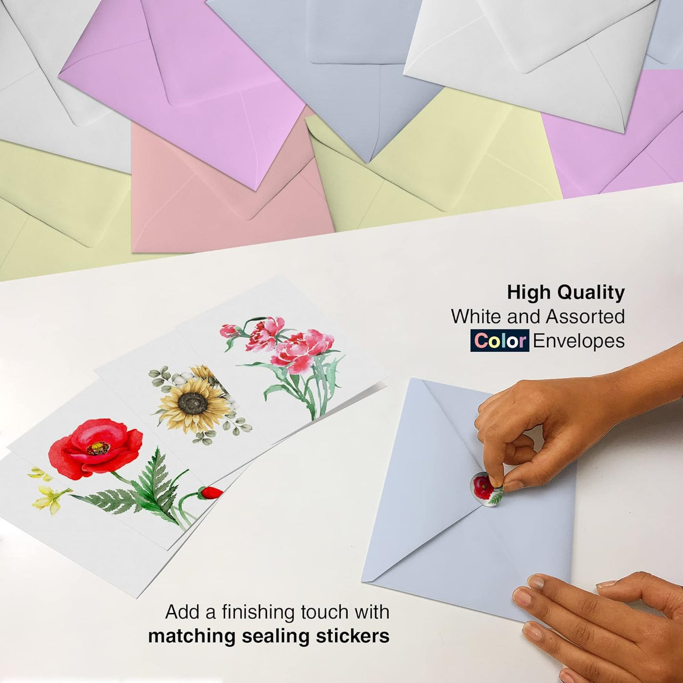 Dessie® 100 Unique Blank Floral Note Cards with Envelopes 4” x 6”