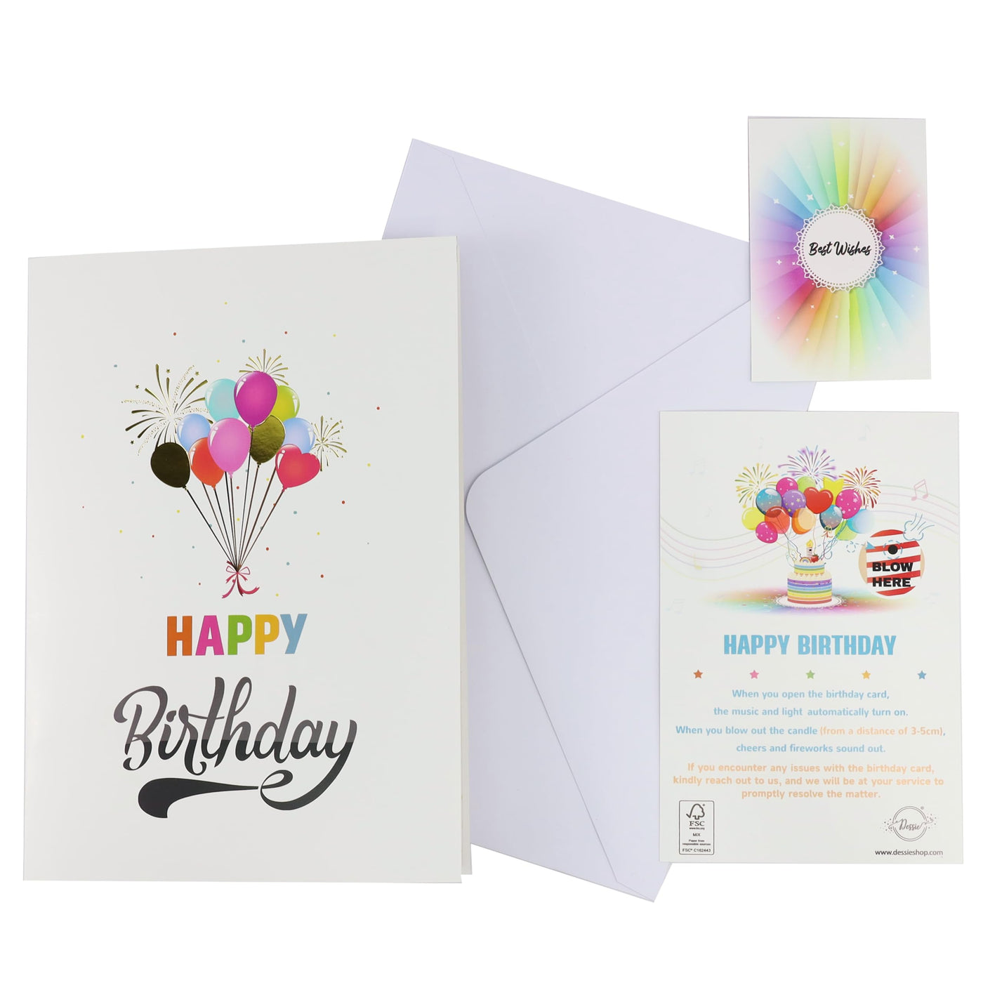 Dessie® Fun Surprise 3D Pop Up Happy Birthday Card with Music, Lights and Envelope 7” x 7”