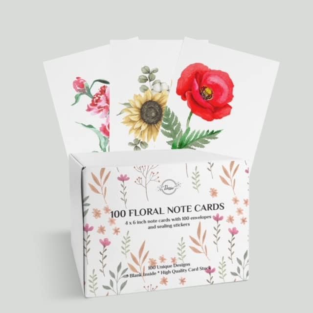 Dessie® 100 Unique Blank Floral Note Cards with Envelopes 4” x 6”