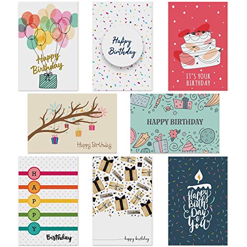 Dessie® 100 Happy Birthday Greeting Cards with Unique Designs and Birthday Wishes, 5” x 7”