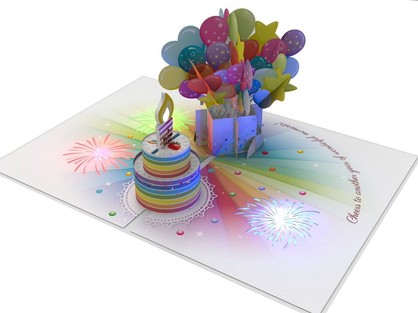 Dessie® Fun Surprise 3D Pop Up Happy Birthday Card with Music, Lights and Envelope 7” x 7”