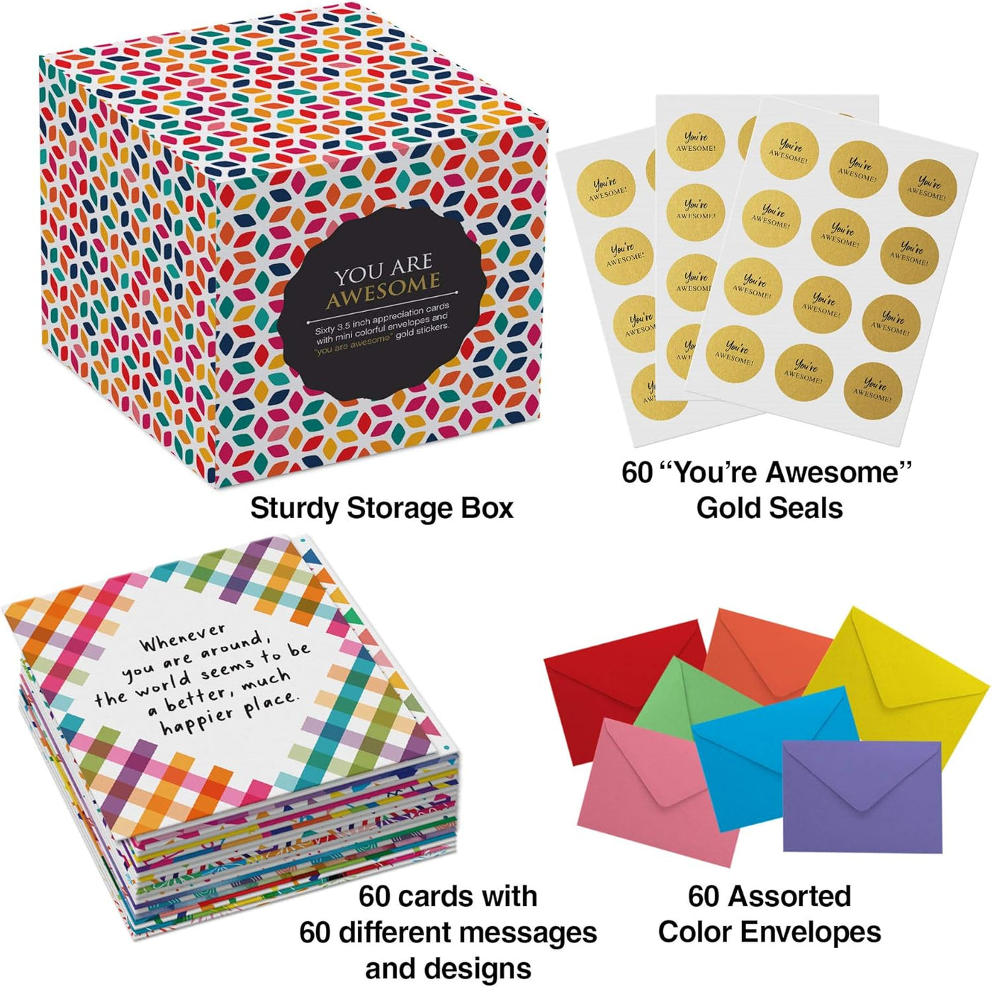 Dessie® 60 Inspirational Pocket Cards with You Are Awesome Message, 3.5” x 3.5”