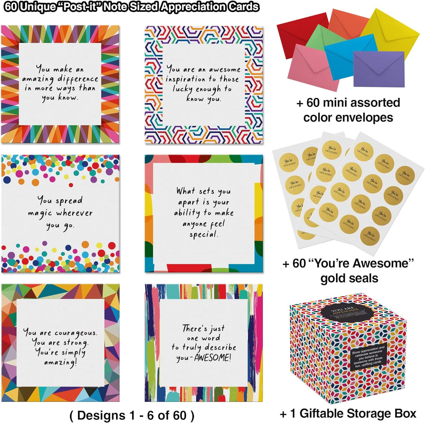 Dessie® 60 Inspirational Pocket Cards with You Are Awesome Message, 3.5” x 3.5”