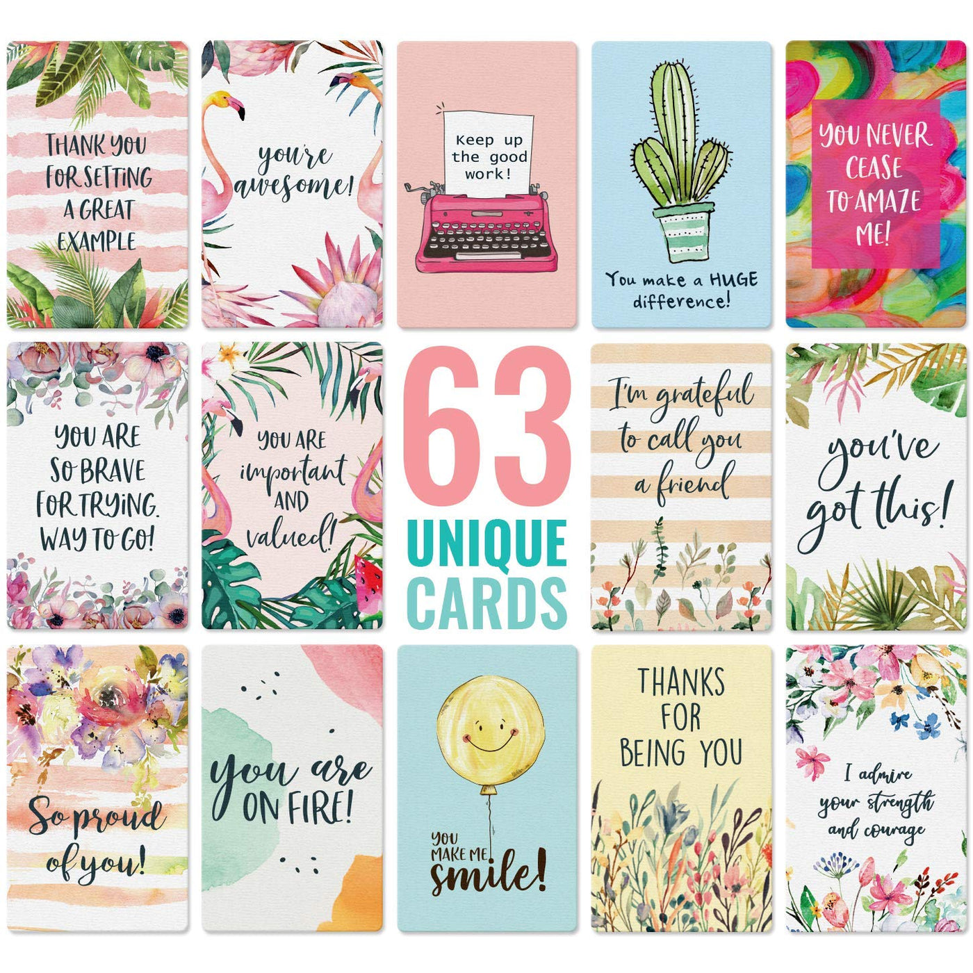 Dessie® 63 Motivational Cards with Unique Designs and Words of Encouragement, 2.1” x3.3”