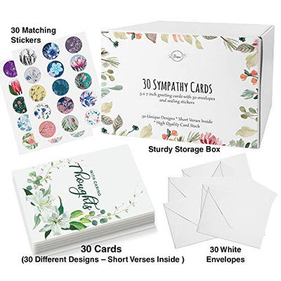 Dessie® 30 Sympathy Cards with Unique Designs and Condolence Messages Inside, 4” x 6”