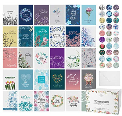 Dessie® 30 Sympathy Cards with Unique Designs and Condolence Messages Inside, 4” x 6”