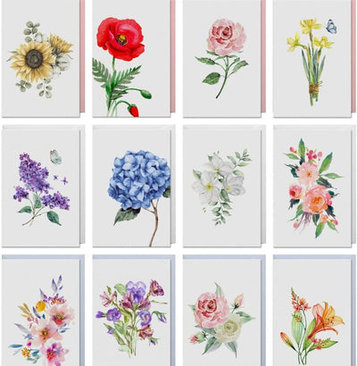 Dessie® 100 Unique Blank Floral Note Cards with Envelopes 4” x 6”