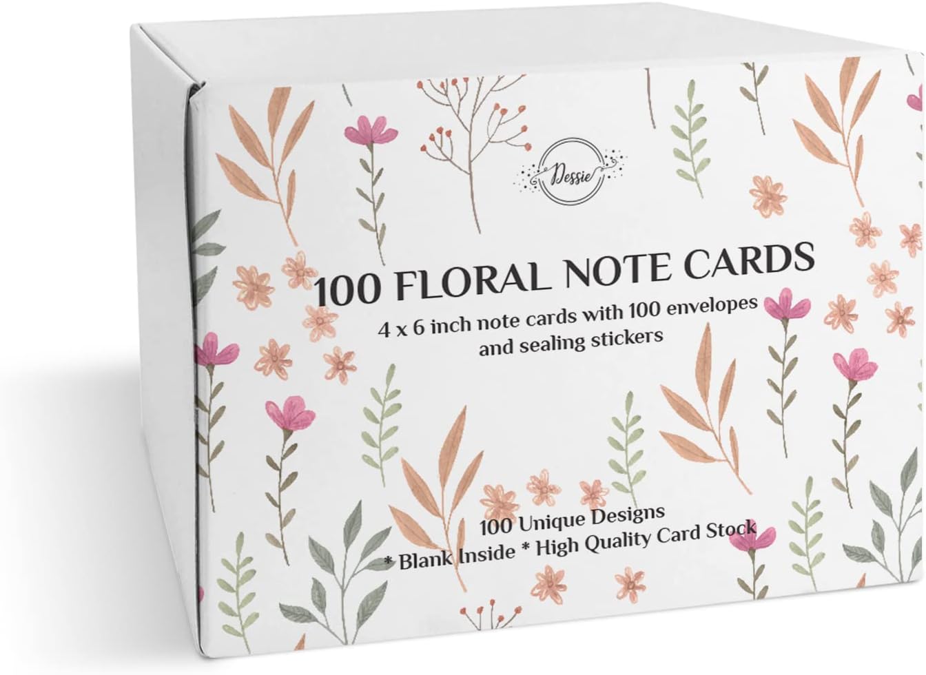 Dessie® 100 Unique Blank Floral Note Cards with Envelopes 4” x 6”