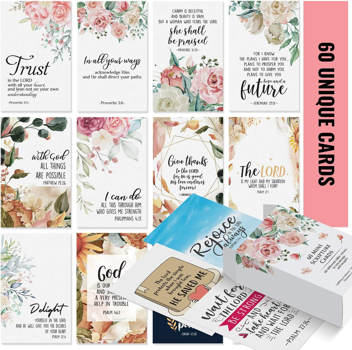 Dessie® 60 Unique Mini Christian Prayer Scripture Cards with Bible Verses 2.1" x 3.3"