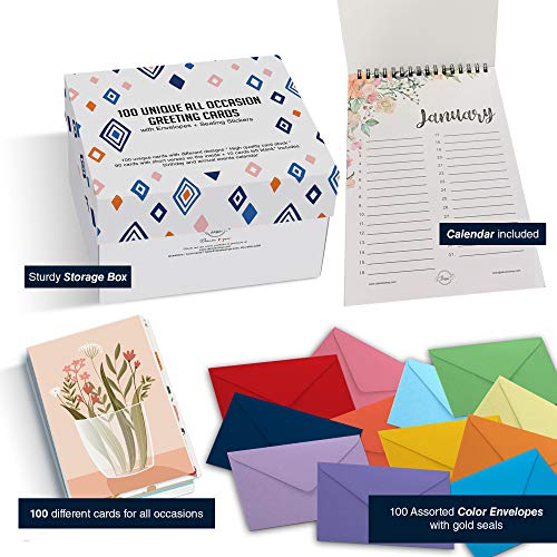 100 All Occasion Cards Greeting Cards Assortment Box With Envelopes,5 X 7  Inch Assorted Greeting Cards With Greeting Inside.Greeting Cards Assortment  For Birthday,Thank You,Sympathy,Baby,Wedding And More.Premium Greeting Card  Organizer Box