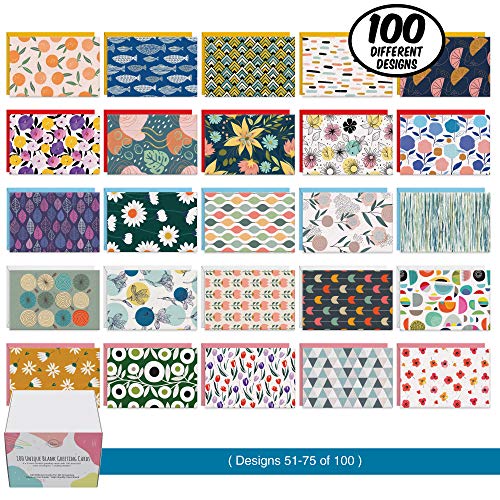 Dessie® 100 Blank Greeting Cards and Envelopes with Unique Designs for All Occasions, 4” x 6”