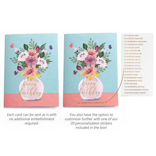 Dessie® 30 Unique 5” x7” Message Inside Gold Foil Birthday Cards for Women with Envelopes