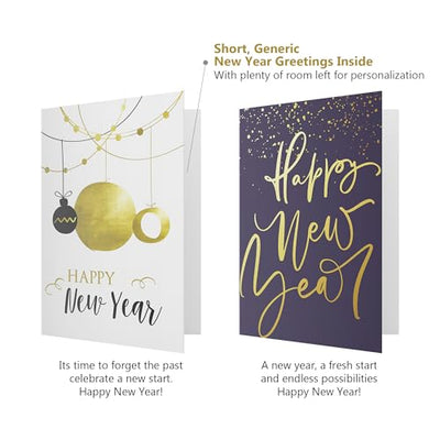 Dessie 30 Unique Gold Foil Happy New Year Cards with Envelopes